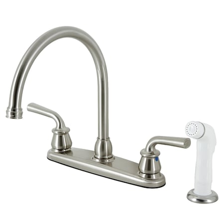 Kingston Brass 8" Centerset Kitchen Faucet with White Sprayer, Brushed Nickel KB728RXL